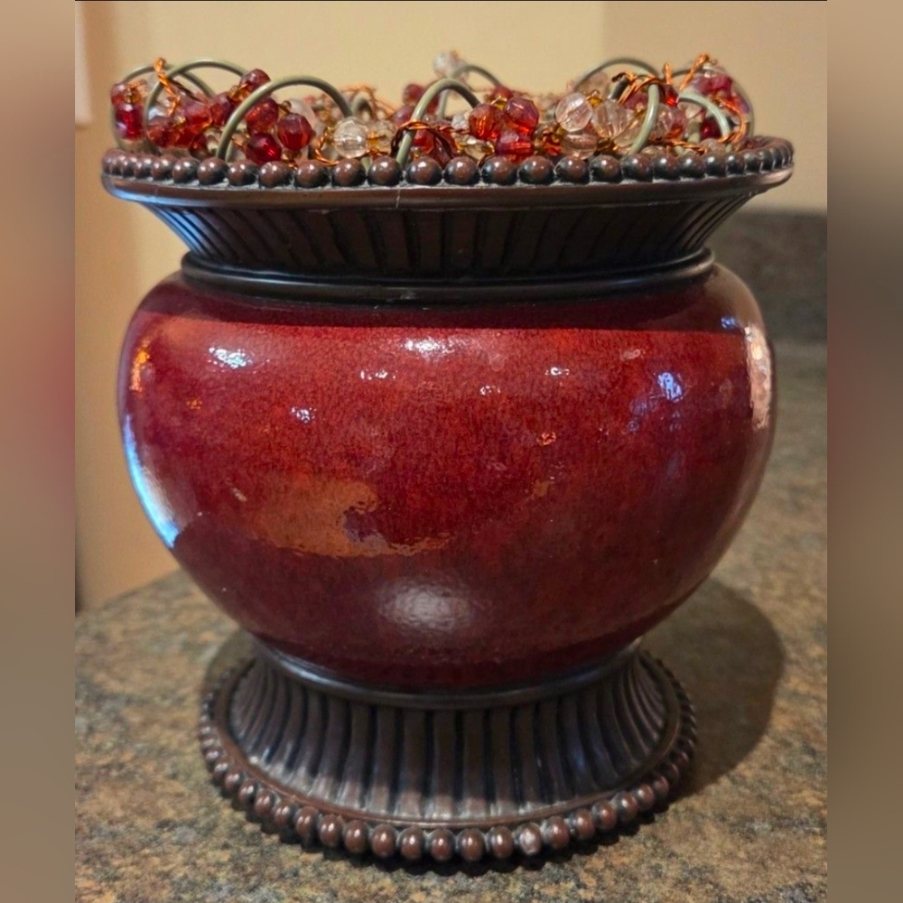 PartyLite Pillar Candle Holder & Beaded Candle Ring Wreath